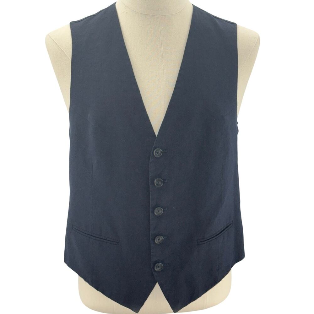 Vintage 2000s Navy Blue Linen Vest Men's Medium Made in Italy